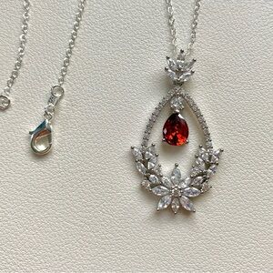 Elegant Silver and Red Pendant Necklace